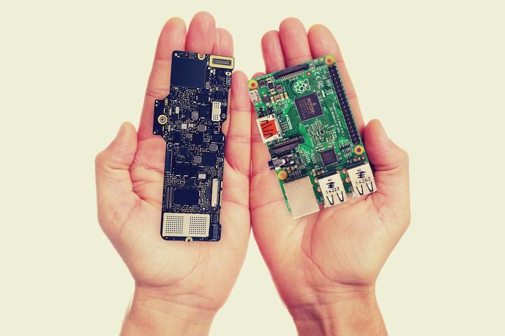 The MacBook's logic board is smaller than the Raspberry Pi