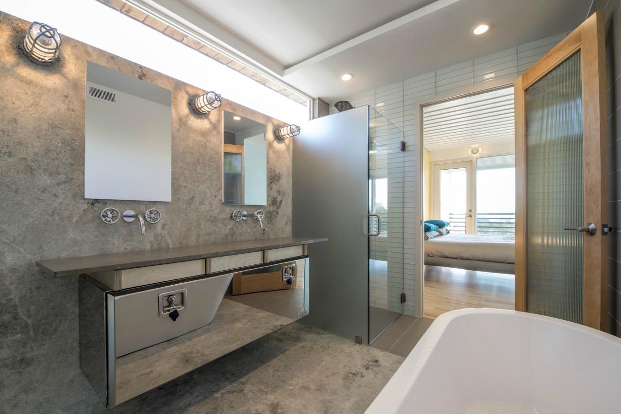 this shipping container home is super luxurious dallas bathroom