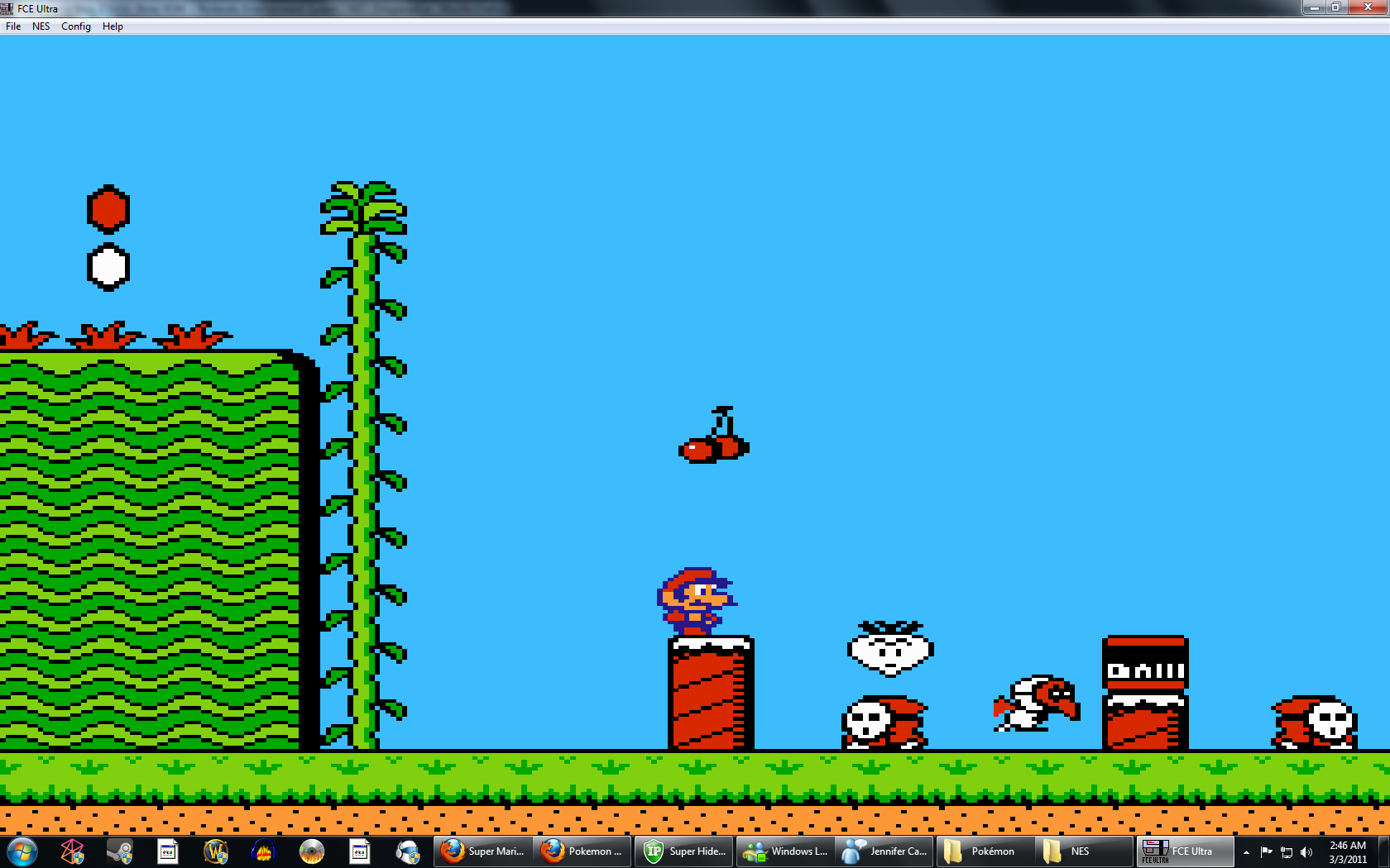 A gameplay snapshot of Super Mario Bros 2. 