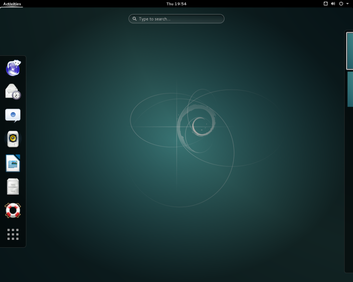 The Debian distro interface home screen.