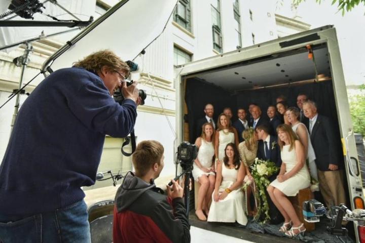 nikon crashes weddings at city hall to provide newlyweds with free photo shoots wedding truck mcnally