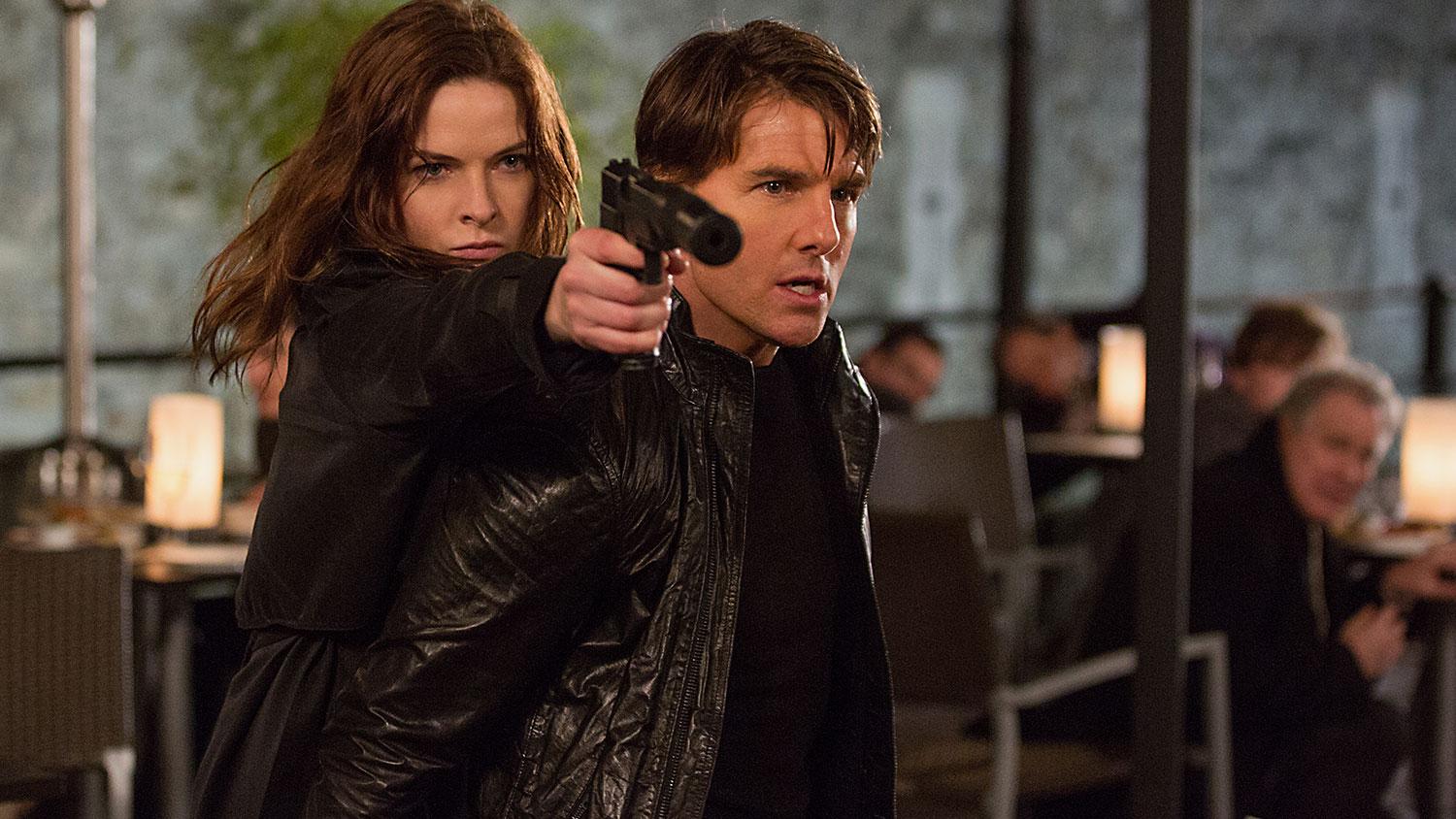 Rebecca Ferguson and Tom Cruise in Mission: Impossible Rogue Nation.