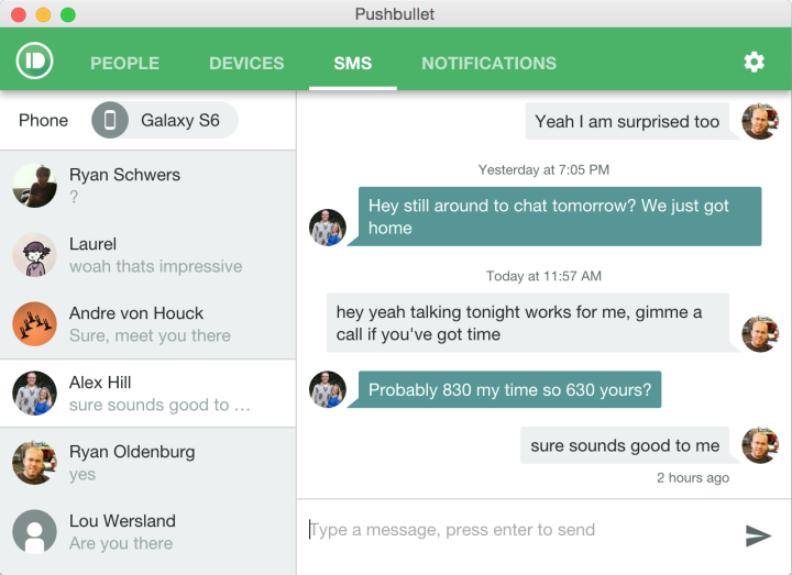 new pushbullet feature send sms from pc extension
