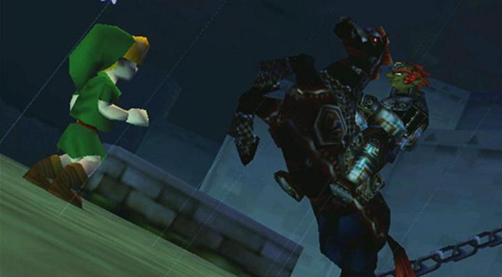 Young Link stares at Ganondorf in The Legend of Zelda: Ocarina of Time.