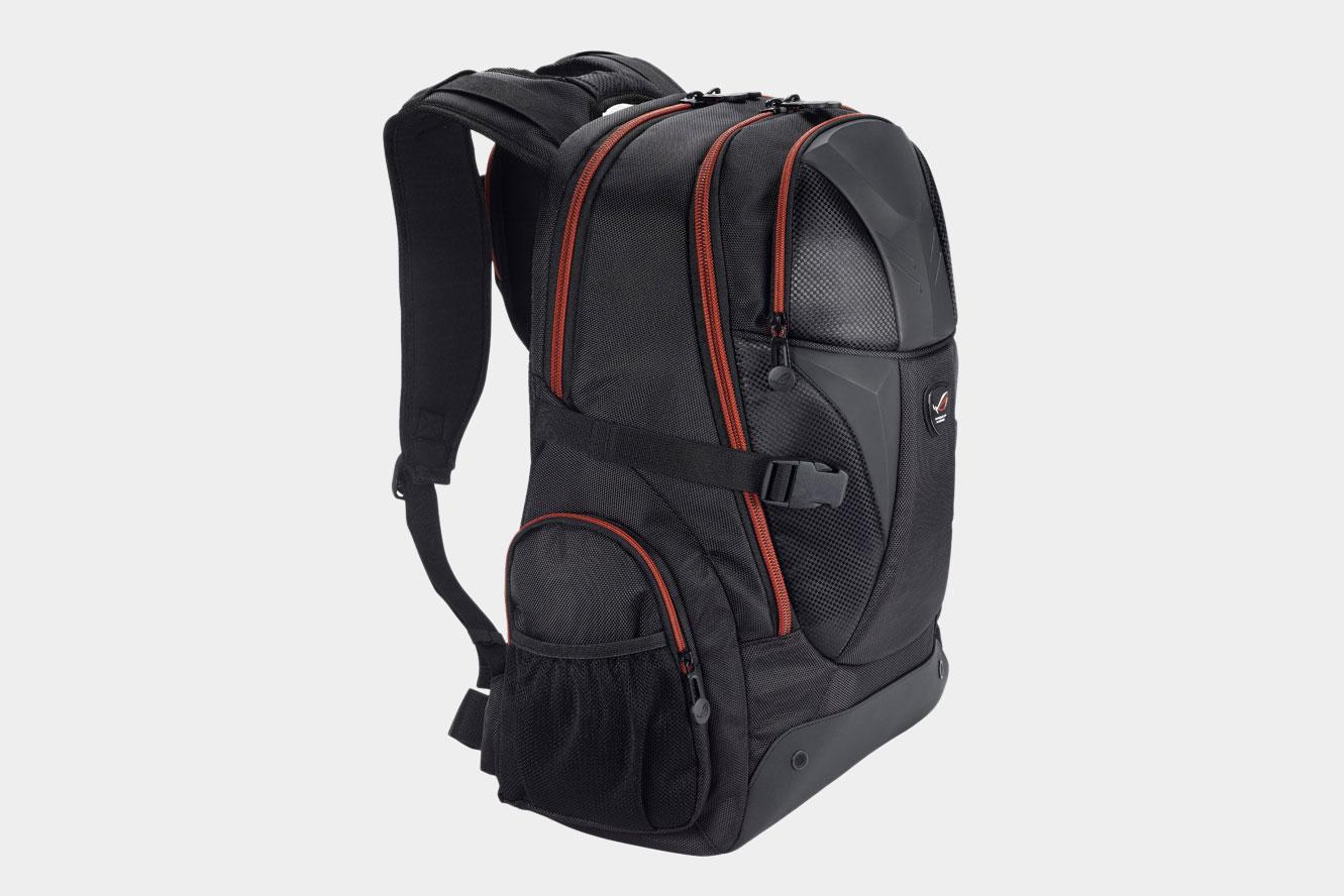 A profle view of an Asus ROG Nomad V2 backpack.