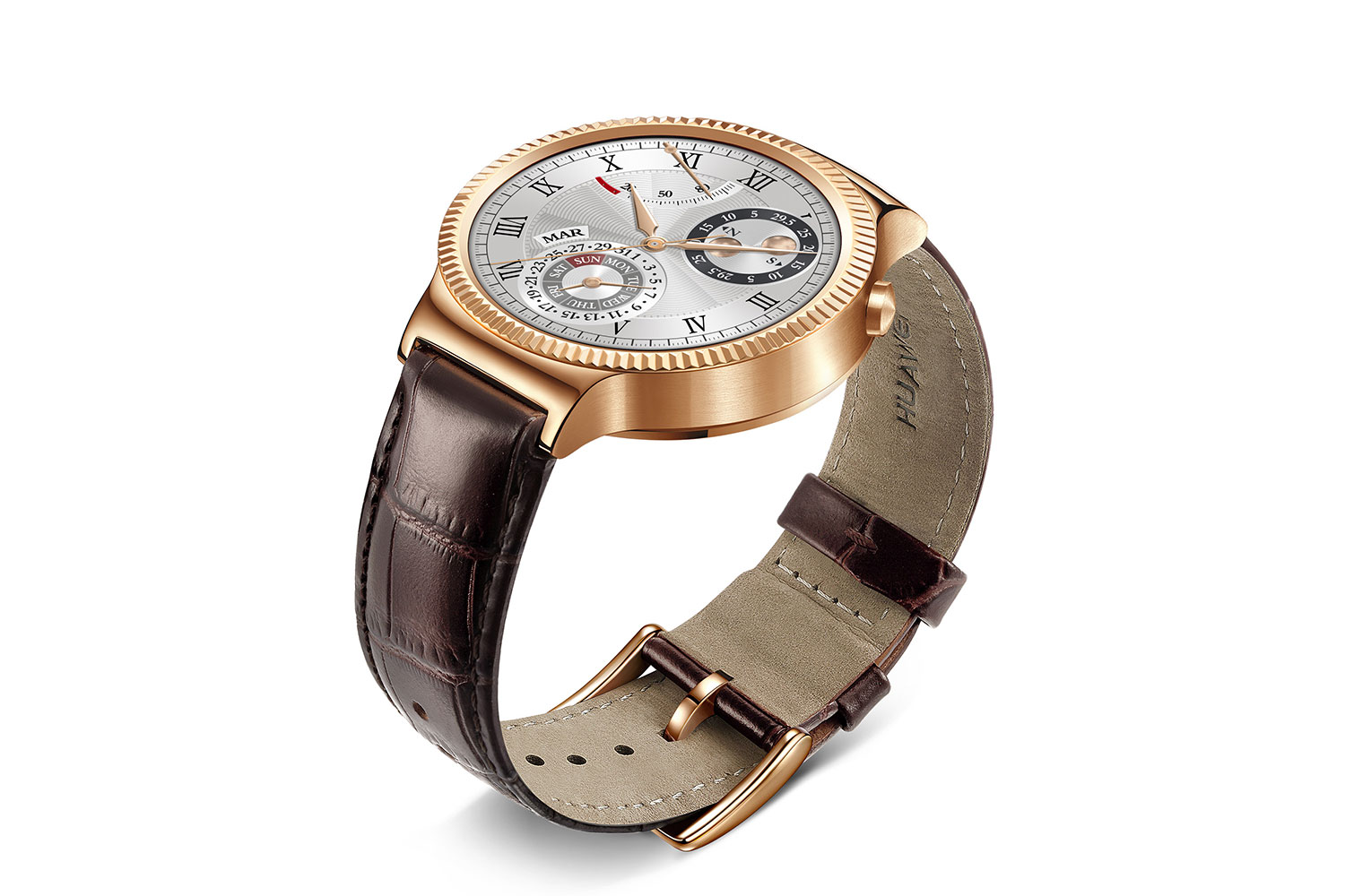 huawei watch news gold leather left angle