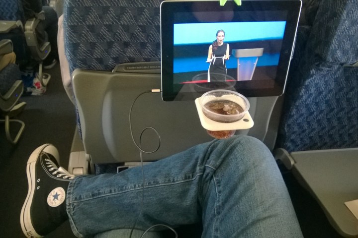 hate cramped airplanes the airhook holds your tablet and a drink