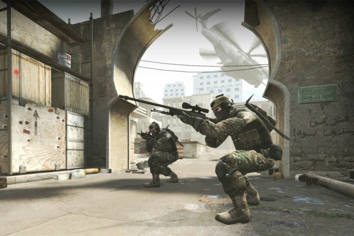 Counter-Strike player aiming with an AWP weapon.