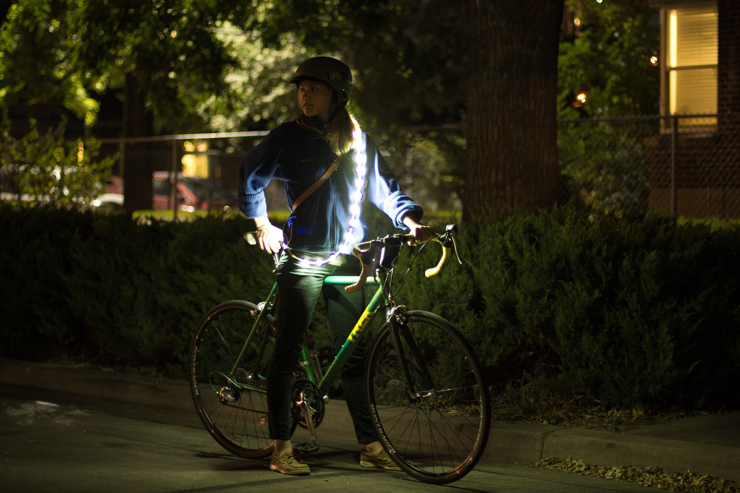 the luminoodle is a portable led light strip biker