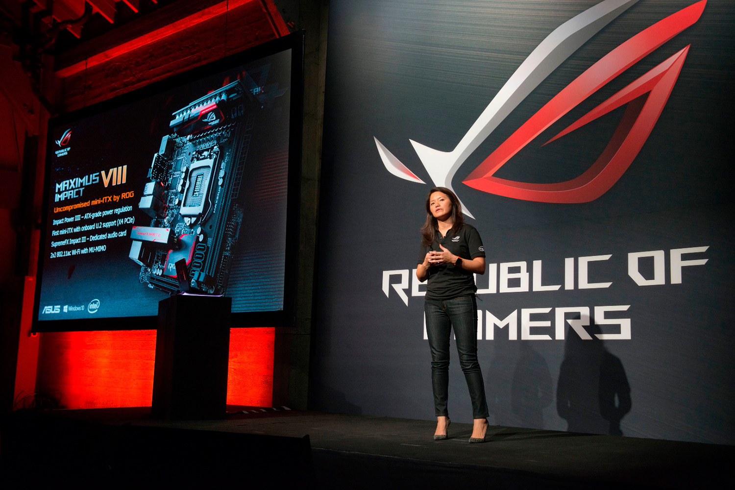 asus republic of gamers unleashed north america cmo vivian lien introduces the newest mini itx motherboard rog ma  1