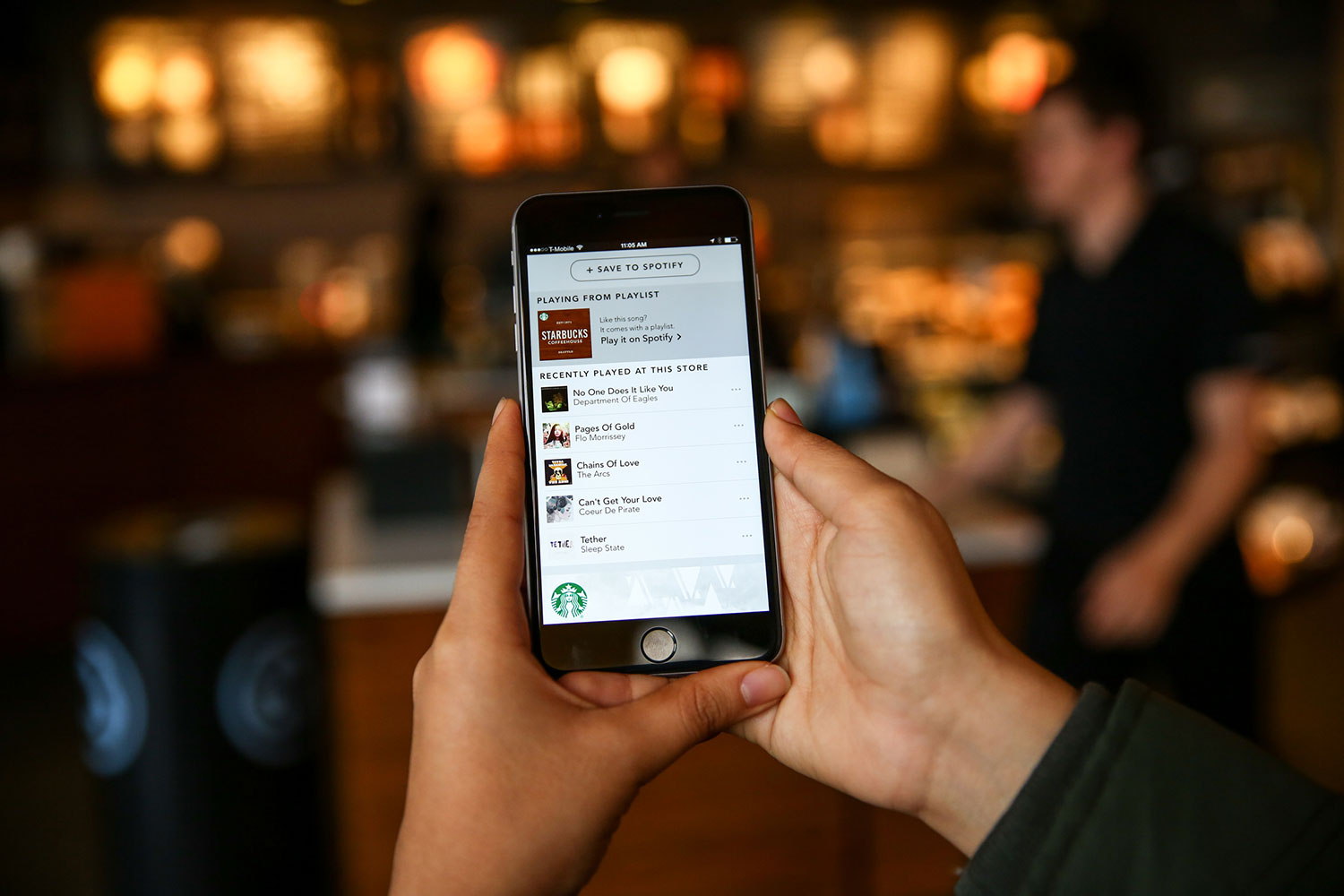 Spotify app in use at Starbucks