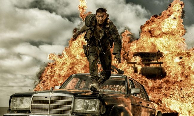 Max jumps from a car in Mad Max: Fury Road.