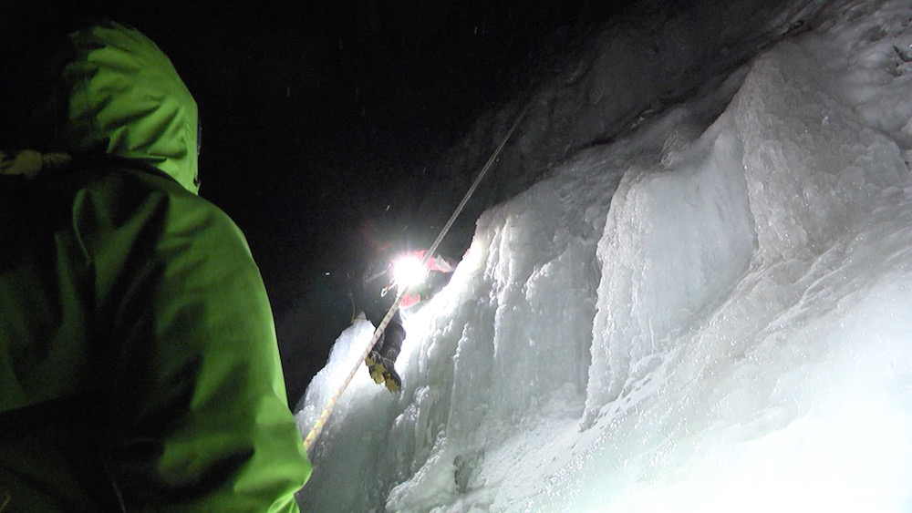 Ra strap light night time ice climbing