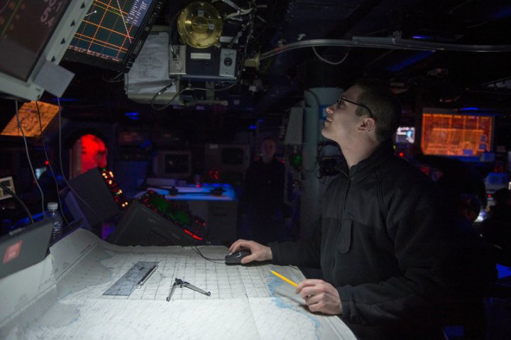 US Navy officers train celestial navigation avoid GPS