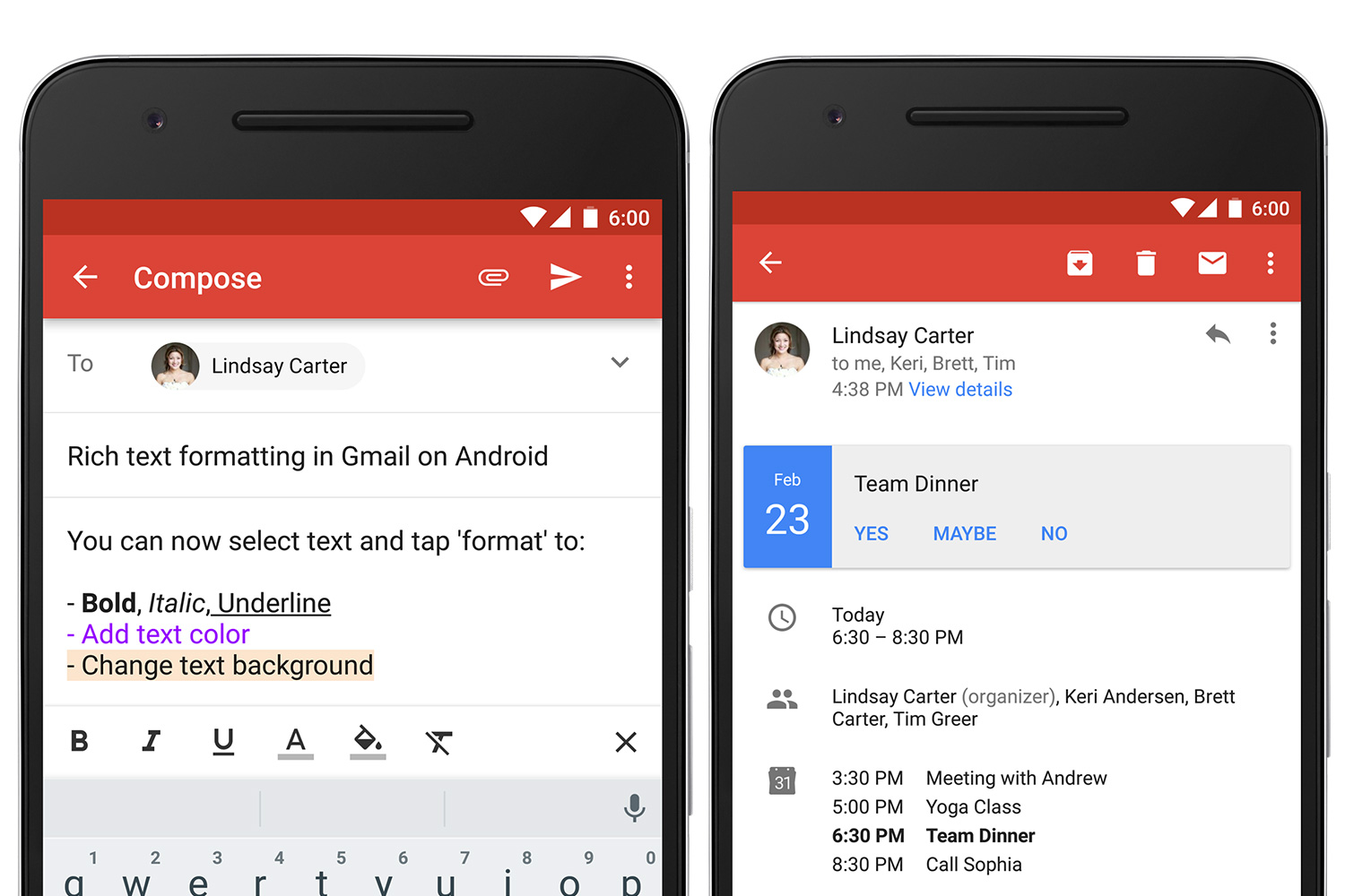 gmail formatting options quick rsvp android update rich text
