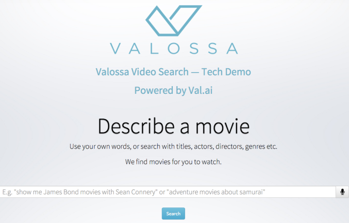 Val.ai voice controlled video search demo movie database