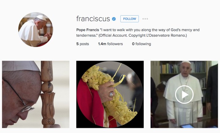 pope instagram one million