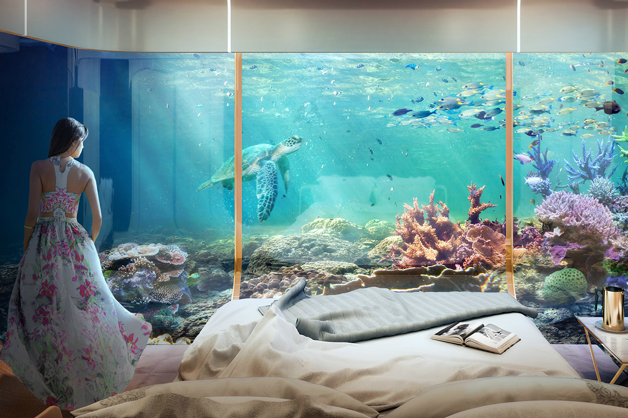 dubai floating seahorse underwater rooms villa level