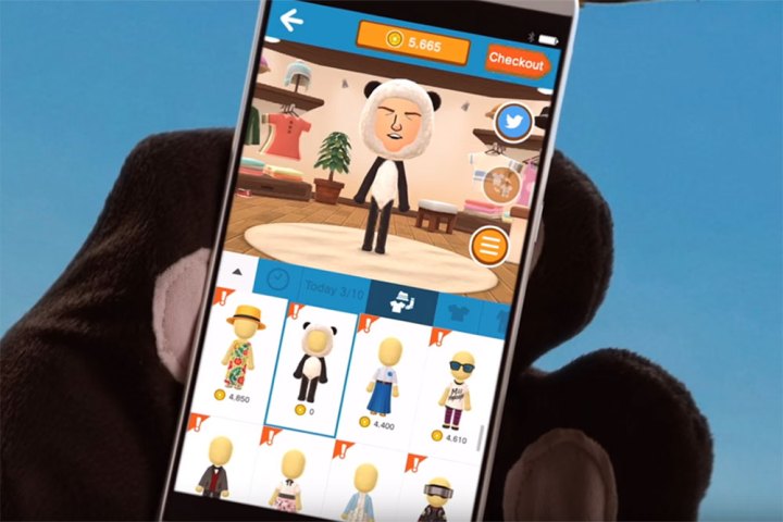 A user dresses up their character in Miitomo.