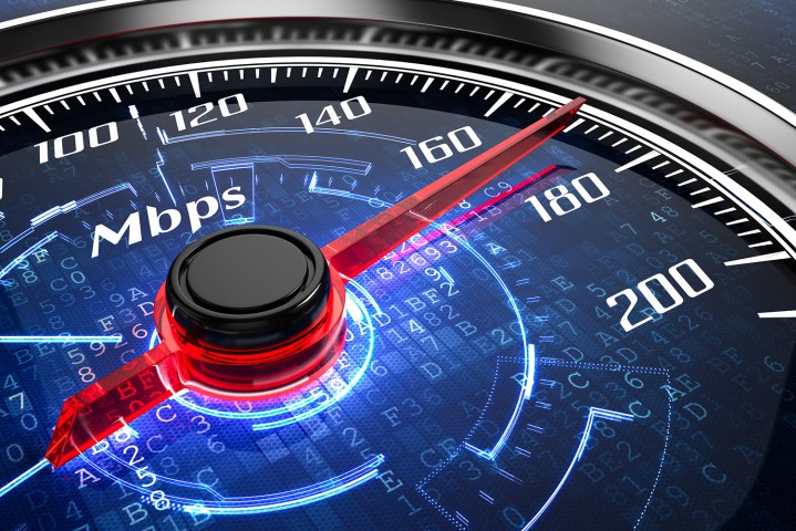 An internet speed test showing increasing speeds.