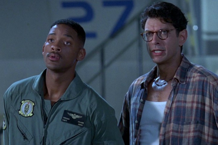 Will Smith and Jeff Goldblum stare from Independence Day.