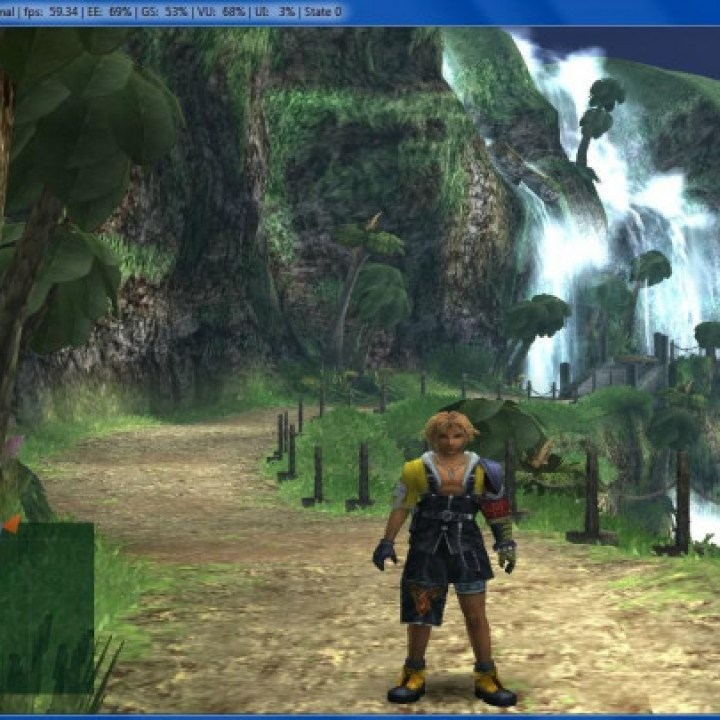 Gameplay still from Final Fantasy X running on the PCSX 2 emulator.