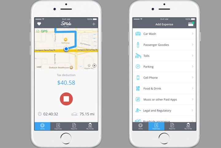 uber stride drive expense app screenshots