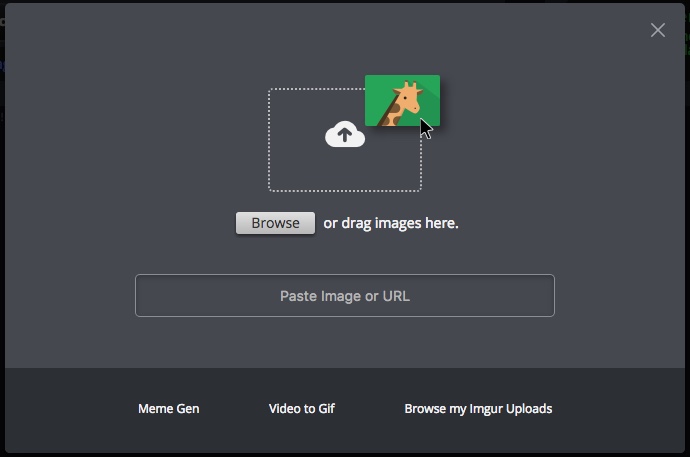 Upload image screen on Imgur meme generator.