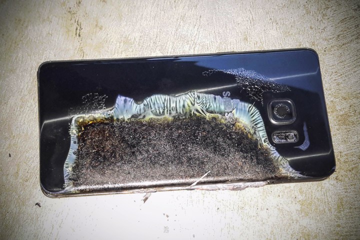 A Samsung Galaxy Note 7, after its battery exploded
