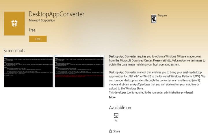 microsoft desktop app converter programs on windows store