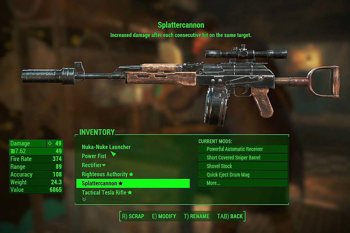 The Splattercannon weapon from Fallout 4.