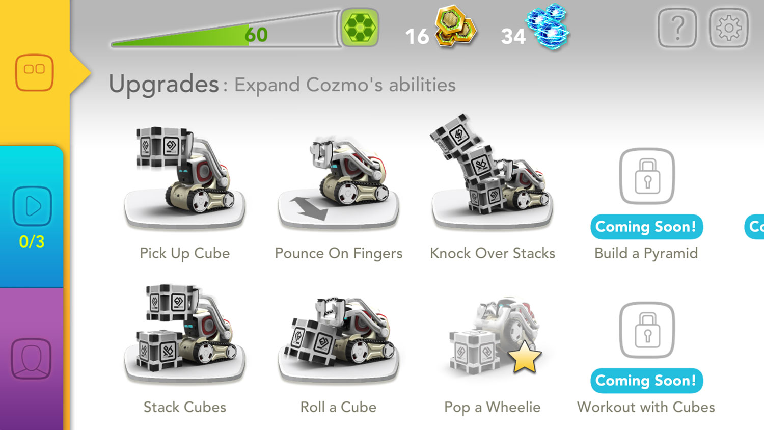 1: Cozmo robot with toy cubes and its smartphone app.