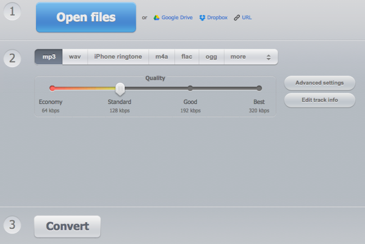 The Online Audio Converter main page.