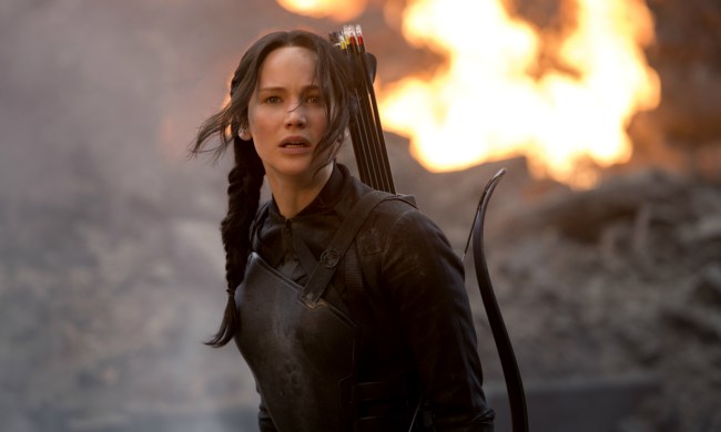 Katniss looks on in The Hunger Games.