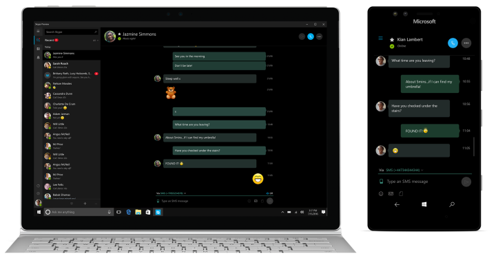 skype preview sms mms relay windows 10 smartphone pc
