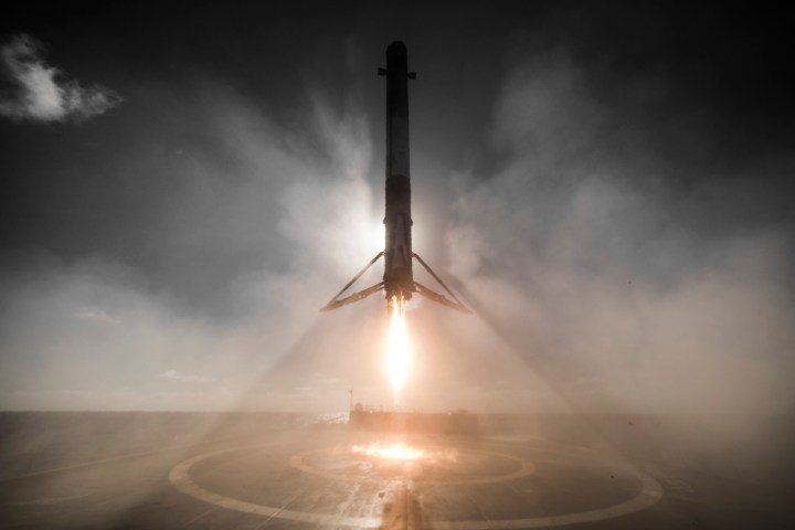 A Falcon 9 booster coming in to land.