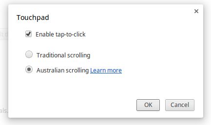The screen for disabling the Chromebook touchpad.