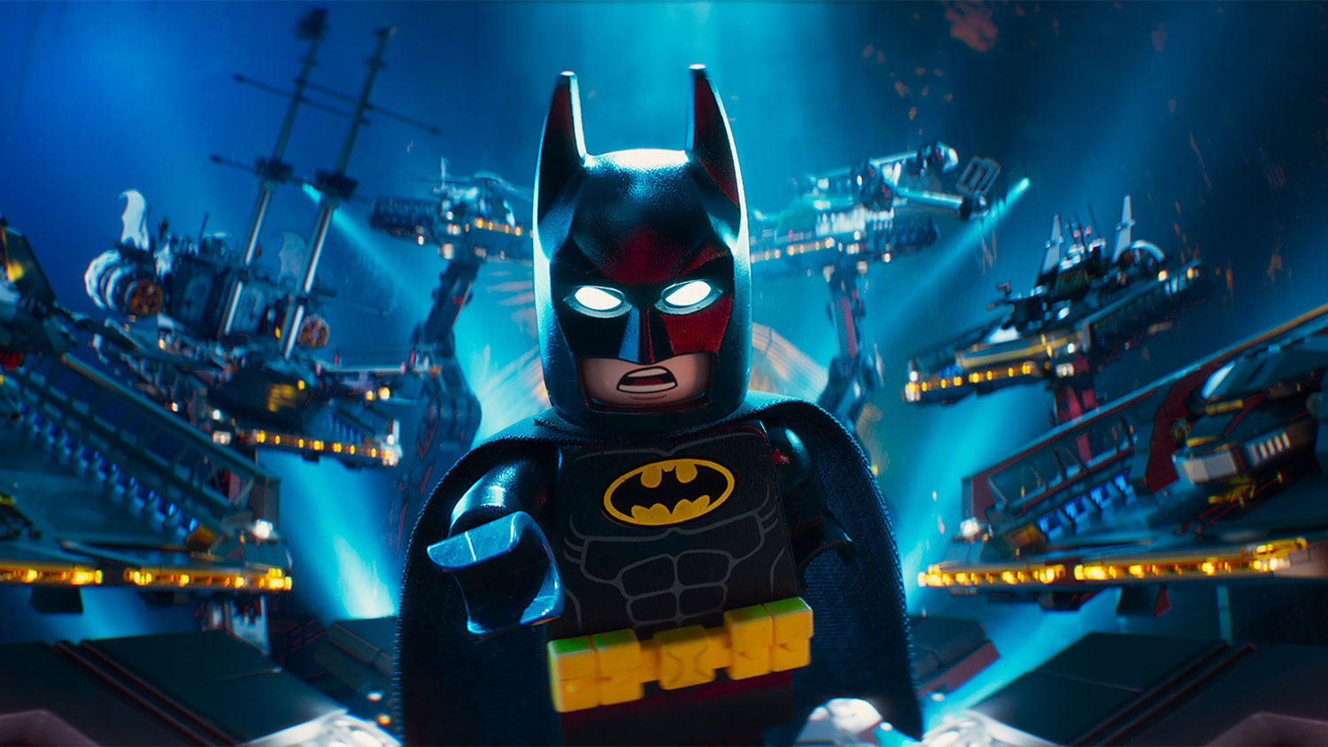 Batman points to the camera in The Lego Batman Movie.