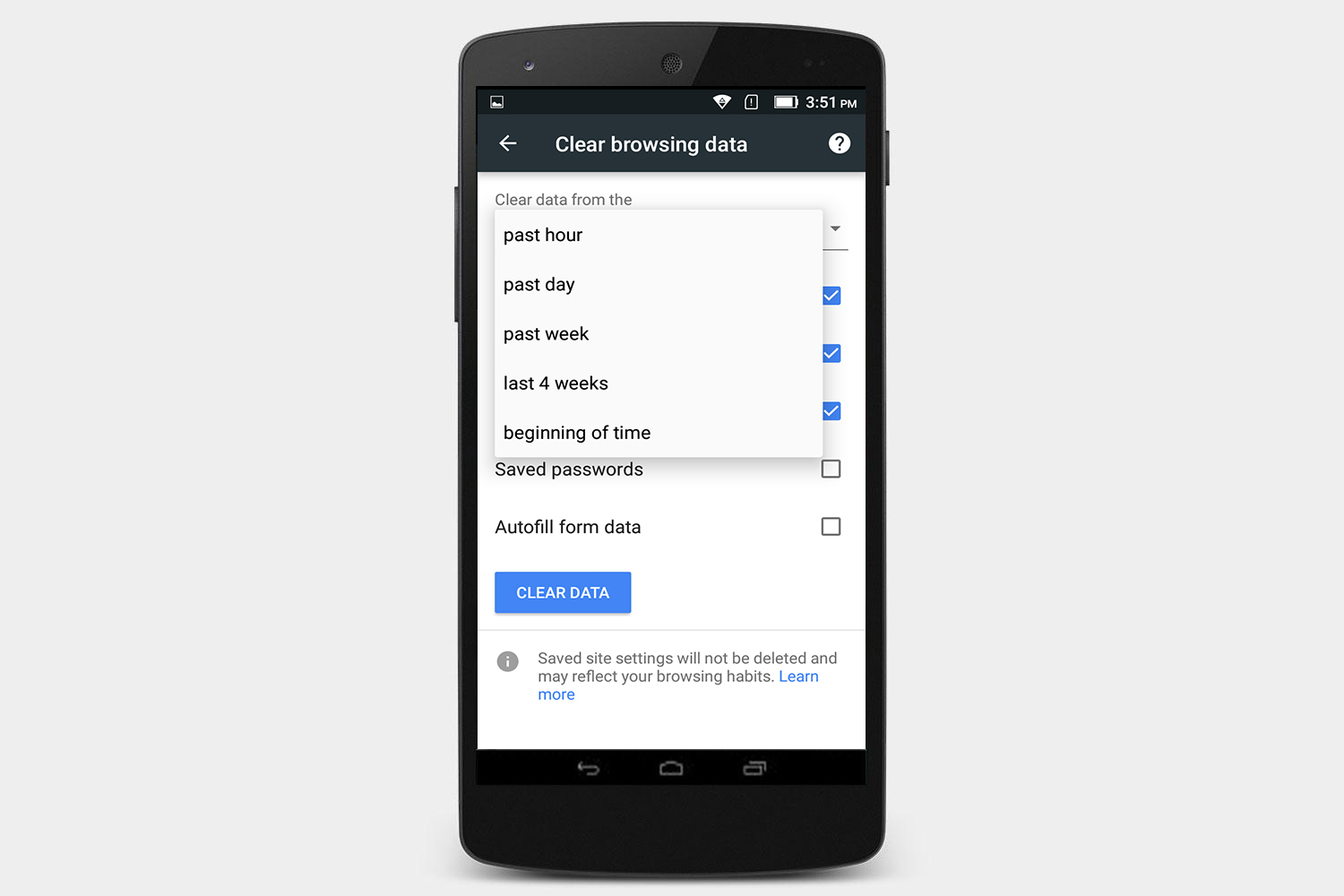 chrome clear history android