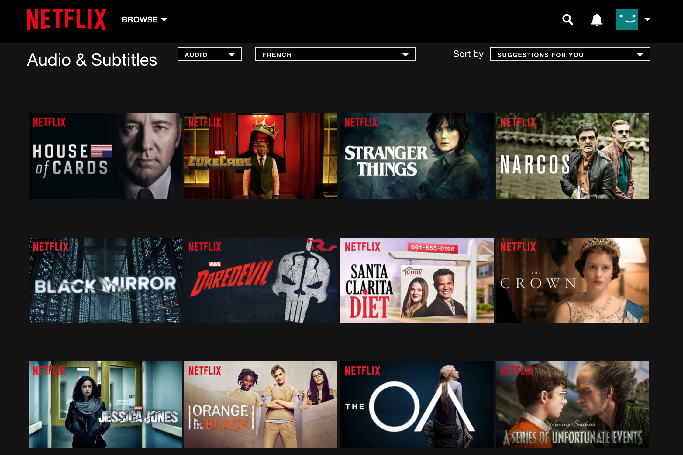 Varios títulos de Netflix para elegir en la aplicación de Netflix.