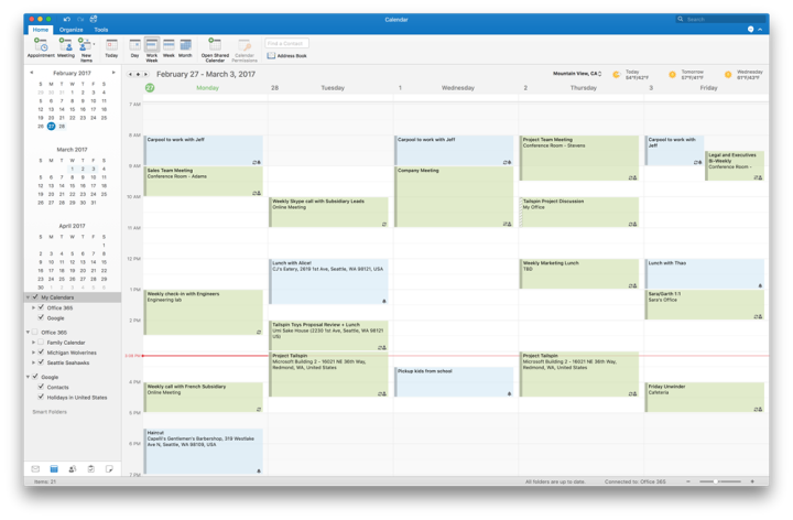 Outlook 2016 for Mac adds support for Google Calendar and Contacts.