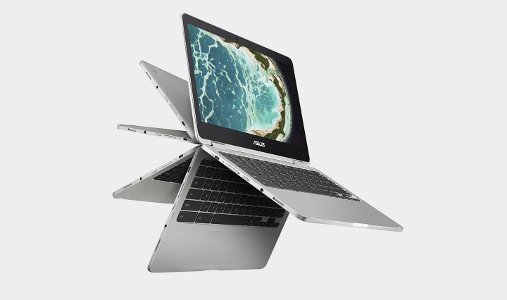 The Asus Chromebook Flip C302 laptop flipping open.
