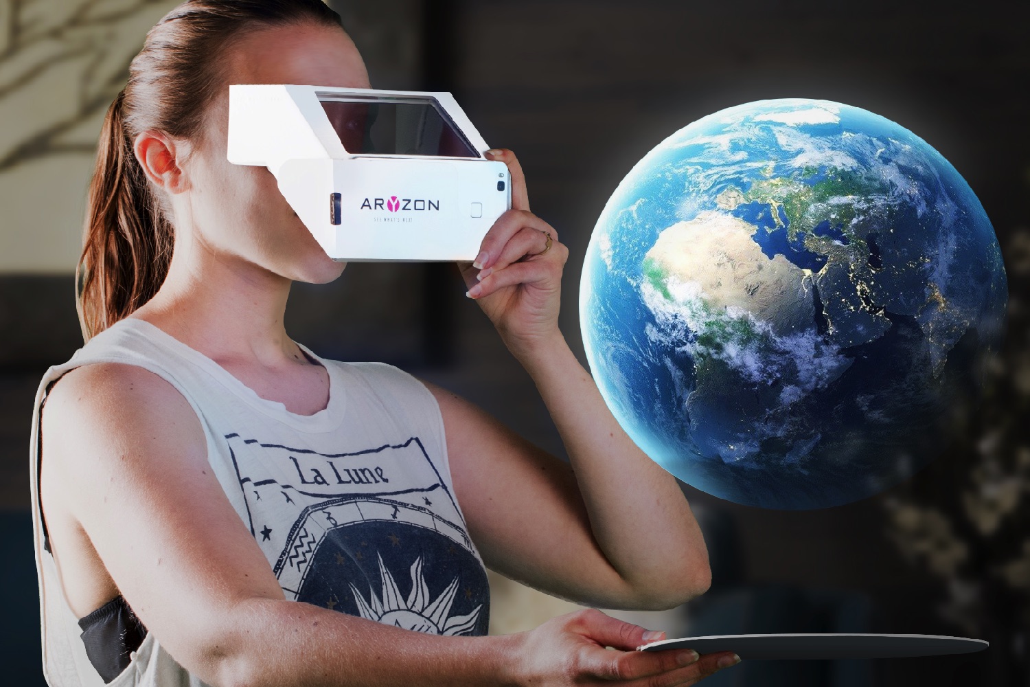aryzon augmented reality kickstarter girl with earth