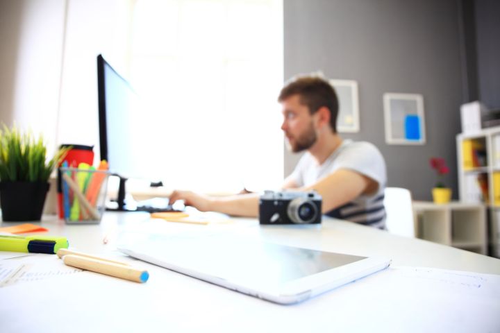 A man using a computer.