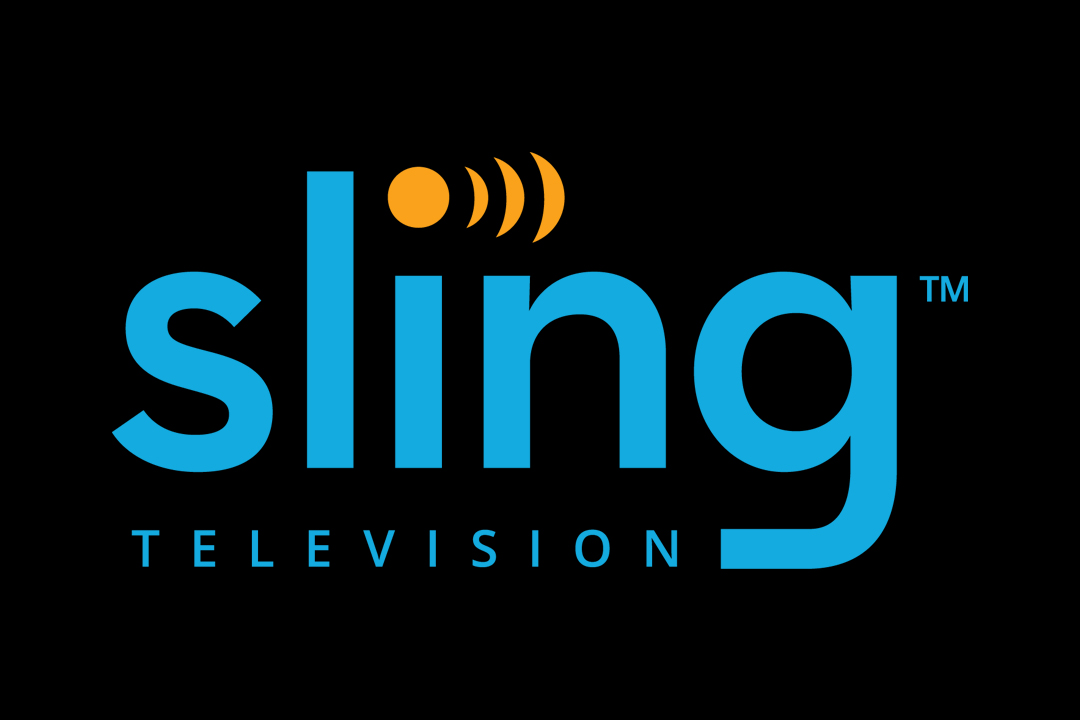 The Sling TV logo on a dark background.