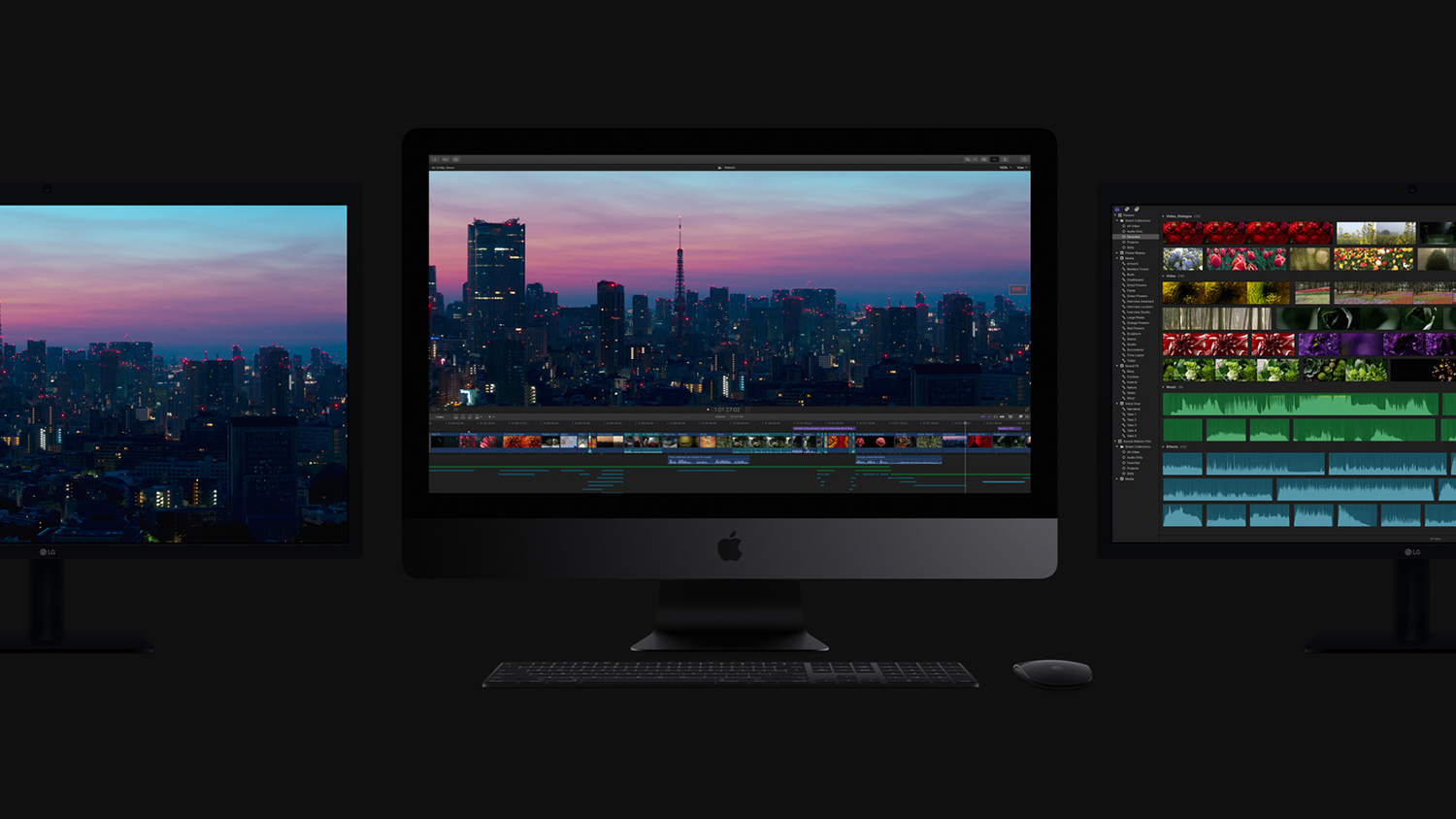 apple introduces imac pro and refreshed lineup new 2017 three monitors dark grey
