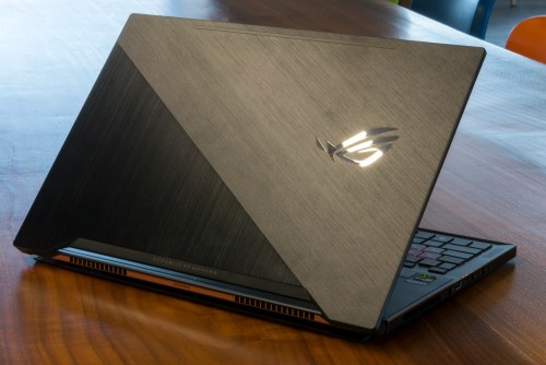 Asus ROG Zephyrus backside of laptop with gleam of light reflecting off it