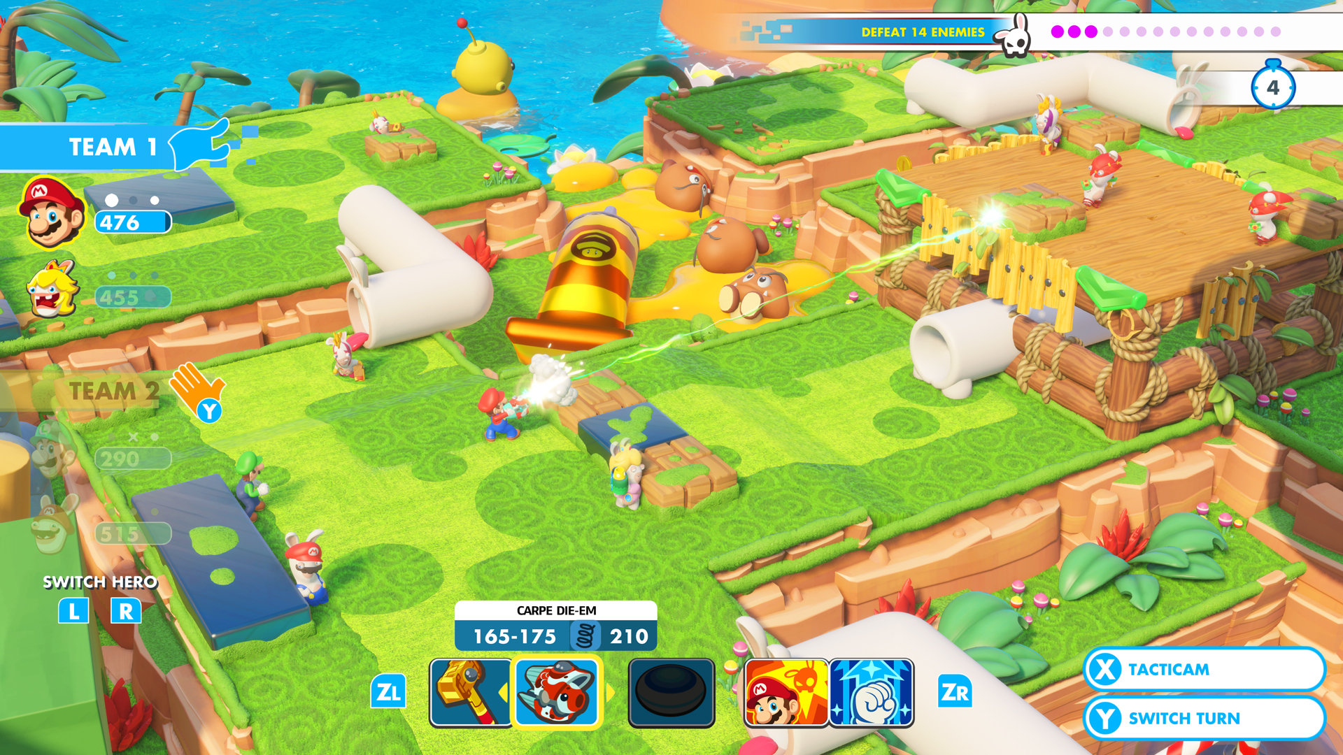 Mario and Rabbid Peach engage in battle — Mario + Rabbids Kingdom Battle