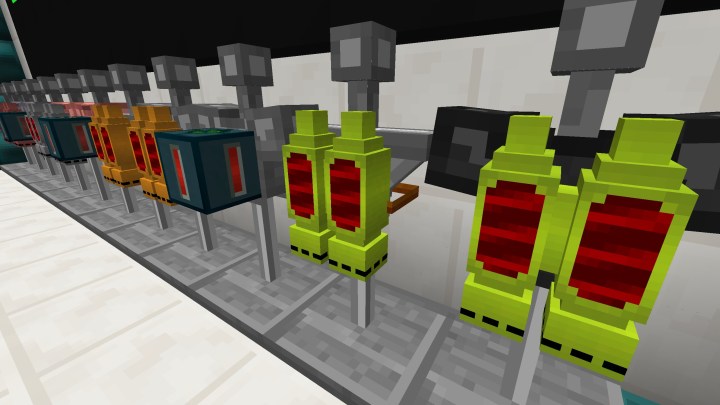 A row of different colored jetpacks.