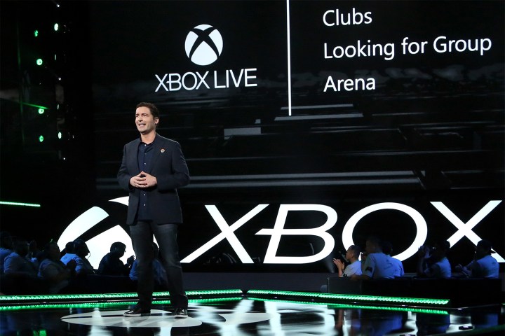 Mike Ybarra on stage at an Xbox press conference